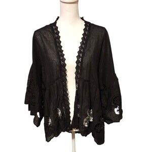 Penelope Rose Open Front Cover Up Top Black Cut Work Lace Size M/L Whimsigoth